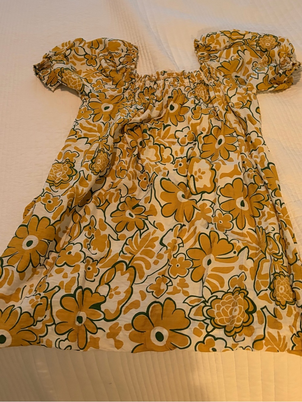 Umgee Mustard Floral Puff Sleeve Mini Baby Doll Dress